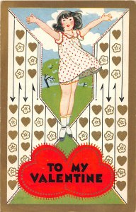 F81/ Valentine's Day Love Holiday Postcard c1910 Girl Fancy Hearts 16