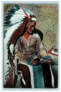 c. 1910 Apache Chief Geronimo The Warrior w/ Gun Pistol Postcard Hand Colored