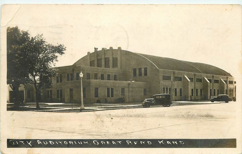 Postcard Kansas Great Bend City Auditorium 1943 RPPC Photo 22-12921