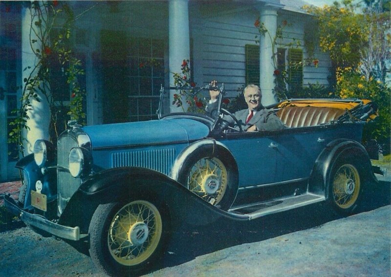 President Franklin Roosevelt in His 1932 Plymouth, Warm Springs Georgia Postcard
