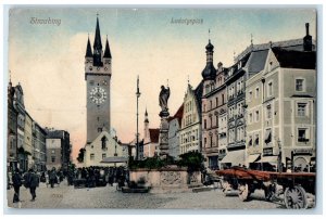 1911 Ludwigsplatz Straubing Germany Monument Clock Tower Antique Postcard