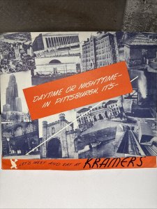 Vintage 1951 KRAMER'S Restaurant Menu PITTSBURGH Pennsylvania