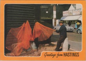 Sussex Postcard - Net Mending at Hastings  RR23420