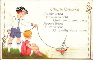 Young Children With Sailbaot Hearty Greetings