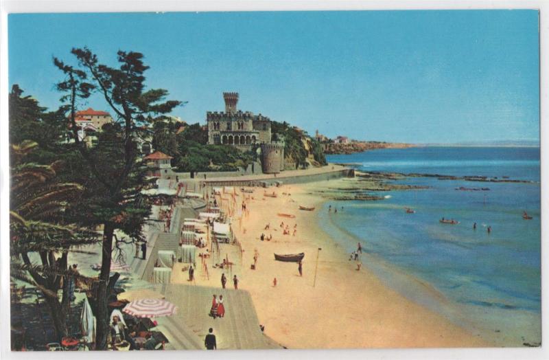 Pan Am Panam Airlines Issued Portugal Beach at Estoril Vintage Postcard
