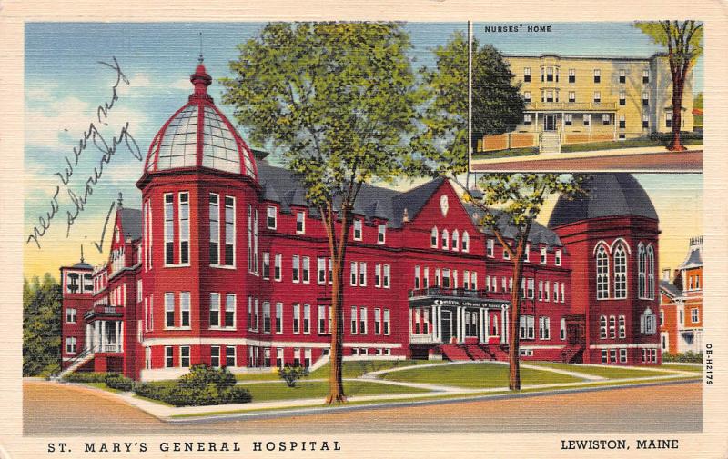 St. Mary's General Hospital, Early Linen Postcard, Used