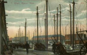 Boston MA T. Wharf Dock Fishing Boats c1910 Old Postcard