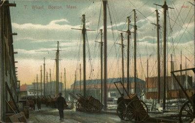 Boston MA T. Wharf Dock Fishing Boats c1910 Old Postcard