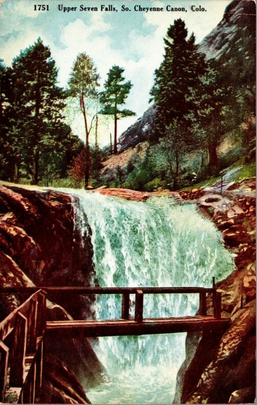 UPPER SEVEN FALLS, CO, POSTCARD - pc - colorado cheyenne Canon  