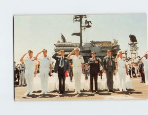 Postcard Ronald Reagan, made his first visit to an aircraft carrier, California