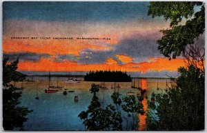 Washington, Chukanut Bay Yacht Anchorage, Ship, Boat, Sunset, Vintage Postcard