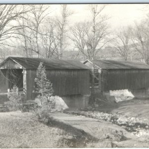 c1930s Vermont 2 Covered Bridges RPPC Green Mts Green Creek Real Photo PC A100