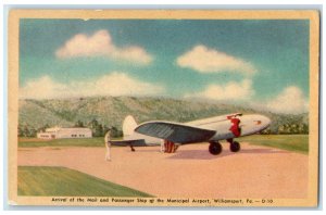 1946 Arrival Of Mail & Passenger Ship Municipal Airport Williamsport PA Postcard