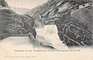 SWITZERLAND~WASSERFALL bei der TEUFELSBRUCKE FESTUNGSWERK~1900s PHOTO POSTCARD