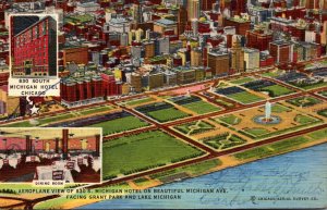 Michigan Detroit Aeroplane View Of Michigan Hotel On Michigan Avenue 1943 Cur...