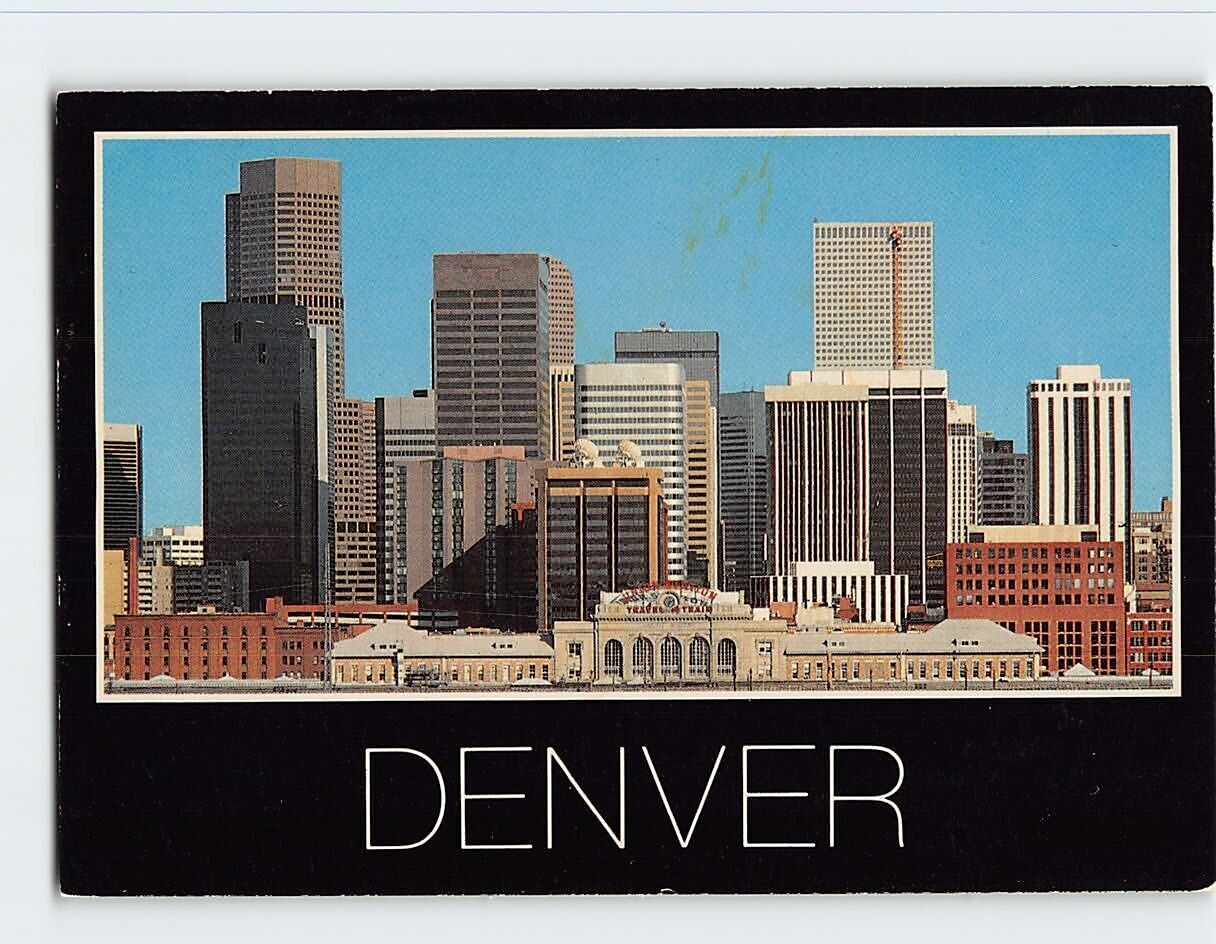 Postcard Old Union Station and the new Denver Skyline, Denver, Colorado