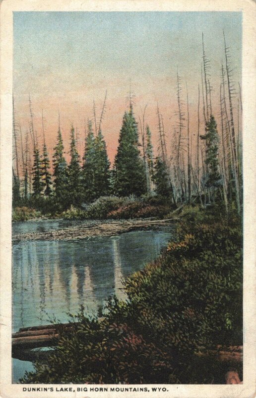 Circa 1927 Dunkin's Lake, Big Horn Mountains, Wyoming Beaver Dam, Postcard 