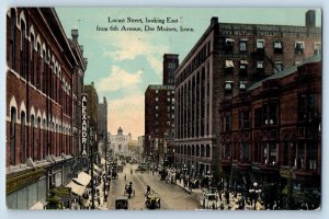 Des Moines Iowa IA Postcard Locust Street Looking East From 6th Avenue 1912