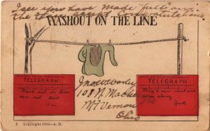 fine old joke postcard: Washout on Line