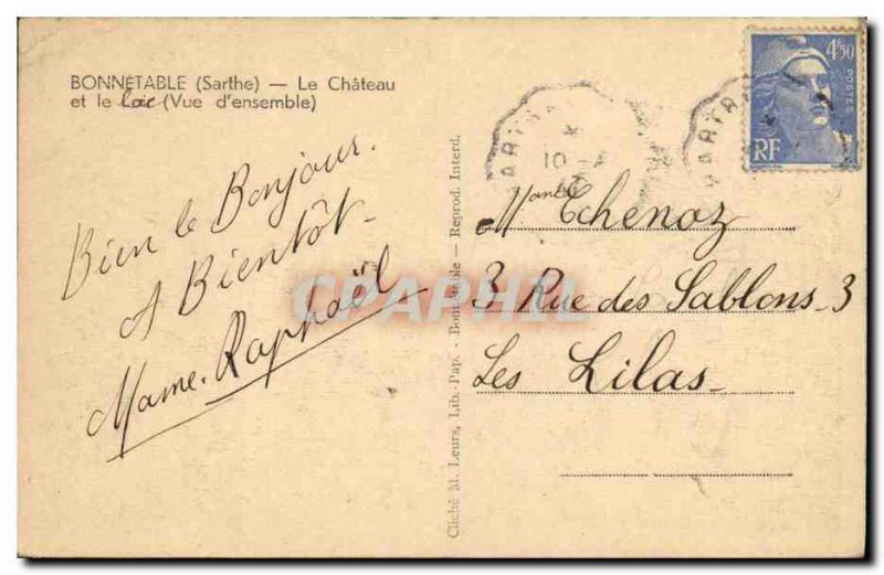 Old Postcard Chateau de Bonnetable Swan Lake