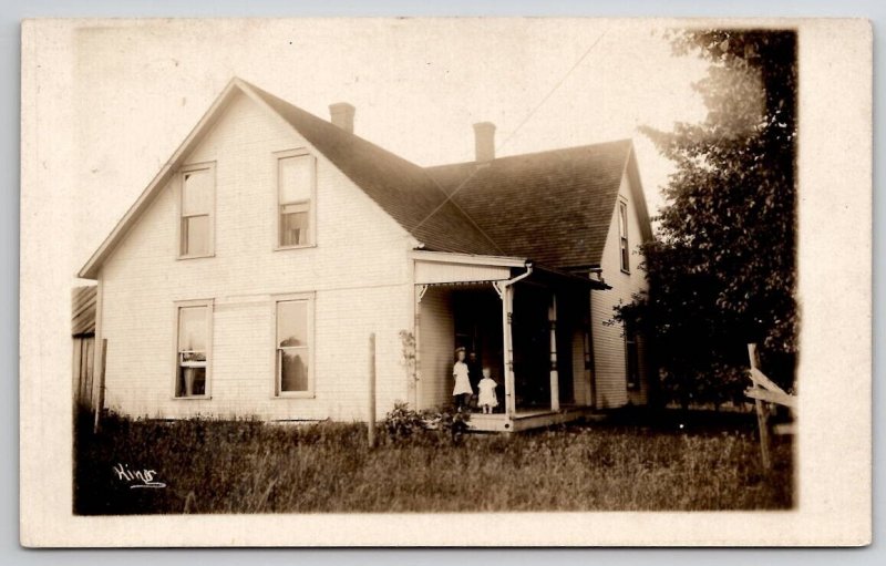 RPPC Grandmother And Two Children On Porch Edwardian Family By King Postcard C43