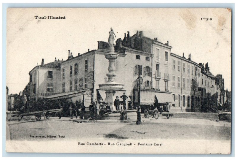 c1910 Gambetta Gengoult Street Curel Fountain Toul Illustre France Postcard