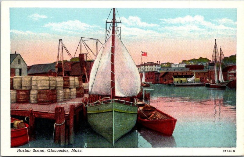 Massachusetts Gloucester Harbor Scene Curteich