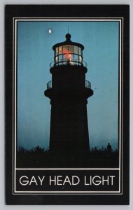 Lighthouse~Gay Head Lighthouse At Night~Vintage Postcard 
