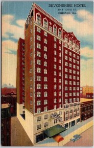 Chicago IL-Illinois, Devonshire Hotel Ohio Street, High-Rise Building, Postcard