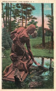 Vintage Postcard 1928 Indian Monument Battlefield Park Lake George New York NY