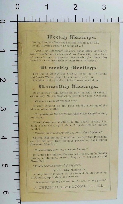 1870's-1880's First Baptist Church Rev. A. C Hussey Pastor Schedule &L