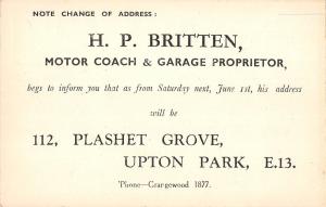 BR98618 note change of addres h p britten motor coach upton park london   uk
