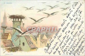 Old Postcard Stork DEPARTURE