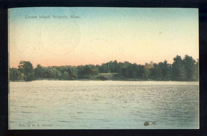 Walpole, Massachusetts/MA/Mass Postcard, Crusoe Island, 1907!