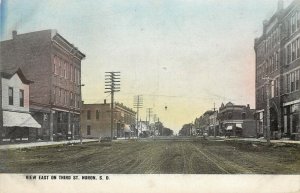 Hand-Colored Postcard View East on Third Street Scene, Huron SD Beadle County