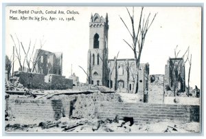 1908 First Baptist Church Central Ave. After Big Fire Scene Chelsea MA  Postcard