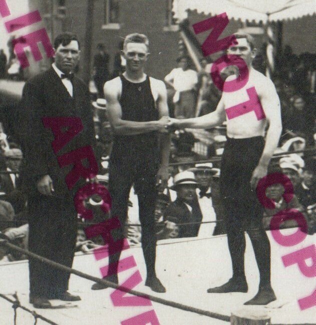 RPPC 1910 WRESTLING MATCH Wrestlers Ring Mat MAIN STREET Crowd Wrestler START 3