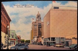 Vintage Postcard 1954 Broadway & Second Street, Rochester, Minnesota (MN)