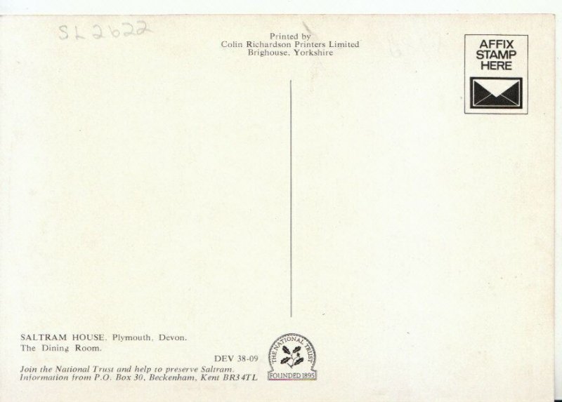 Devon Postcard - Saltram House - Plymouth - The Dining Room - Ref TZ3501