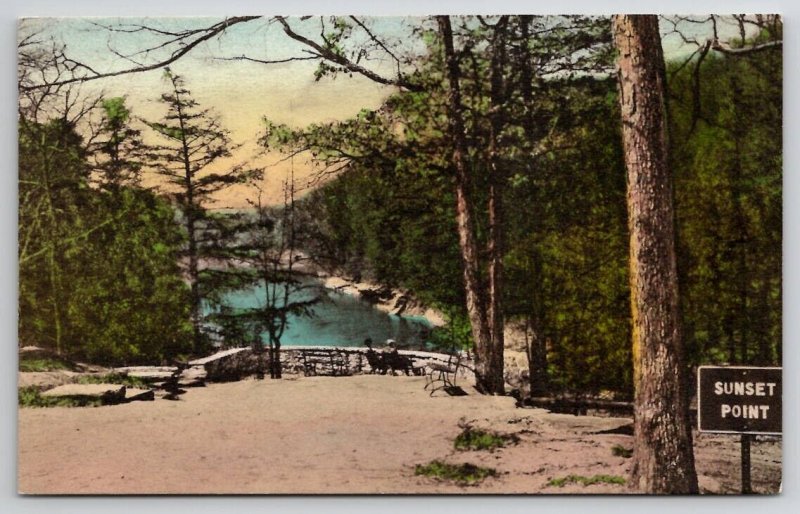 Indiana Sunset Point Turkey Run State Park Hand Colored Albertype Postcard O24
