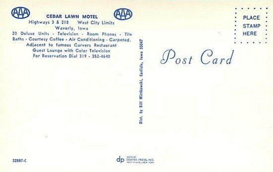 IA, Waverly,  Iowa, Cedar Lawn Motel, Dexter Press No. 32877-C