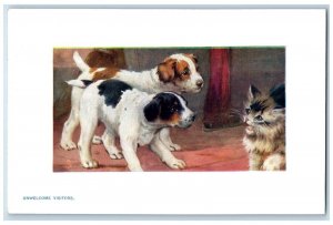 Postcard Two Jack Russell Dogs and a Cat c1910 Unposted Oilette Tuck Cats