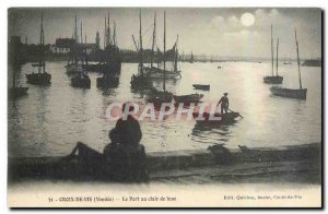 Old Postcard Cross fifth Vendee Port Moonlight Boat