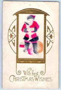 Christmas Santa Claus Putting Toys On Stocking Airbrushed Springport MI Postcard