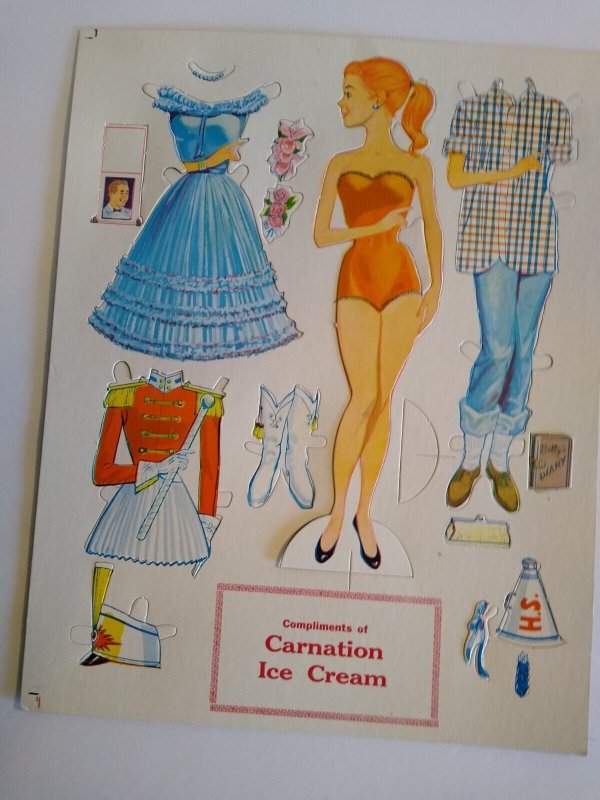 Carnation Ice Cream Paper Doll Betty Various Outfits On Original Header Card 