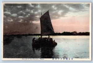 Kanto Japan Postcard Sun set of Sumida-river Tokyo c1920's Unposted Antique