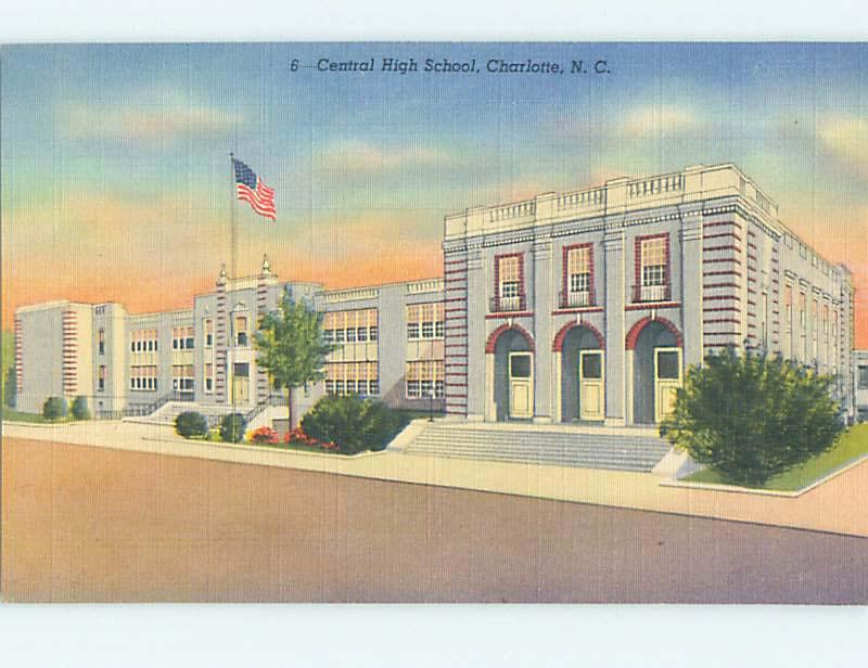 Unused Linen HIGH SCHOOL Charlotte North Carolina NC L9857