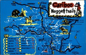 Cariboo British Columbia HWY 5 Nuggett Trails Map 1950-60s Vintage Postcard