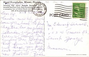 Hotel Everglades Miami Tower Hospitality Florida FL Postcard PM Cancel WOB Note 