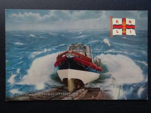 Norfolk CROMER Launching the Lifeboat R.N.L.I. c1970s Postcard by J Salmon